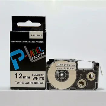 Съвместима этикеточная лента 12 мм, черен цвят на бял PT-12WE XR-12WE за производител на етикети EZ Label