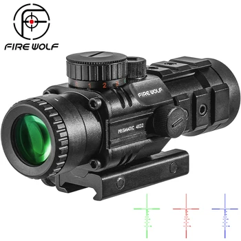 Ловен оптичен мерник FIRE WOLF 4X32, тактически мерник, зелено, червено точка светлина, накрайници за пушки, кръстосан мерник за лов на пушка