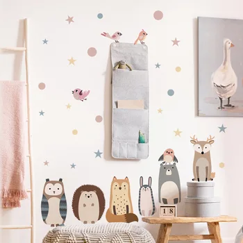 2 бр. стикери за стена с мультяшными животни в скандинавски стил, детска фонова стена, хол, спалня, украса за кабинет, стикери за стена