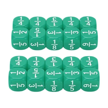 20 броя кубчета с математическа дробью, 6-граждани на трети страни кубчета с математическа дробью, заоблени кубчета, обучение на кубчета, определени зелени