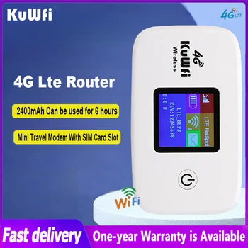 KuWFi Lte 4G Рутер 150 Mbps Безжичен Wi-Fi Рутер Мини-Точка за Достъп На Открито Преносим Пътен Модем Със Слот за СИМ-карта 2400 mah Батерия
