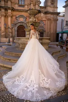 Луксозна дълга сватбена подвижни части за сватбена рокля с кружевными апликации, горната част на полата е от мек тюл, аксесоари, поръчка, долната пола