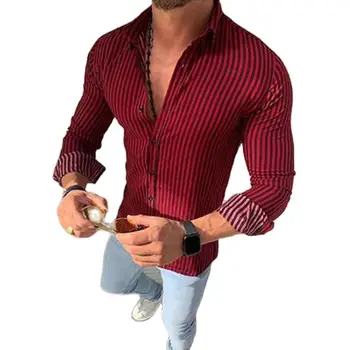 2021 Однобортные мъжки ризи, Елегантни модни блузи на райета, градинска годишна ежедневна риза с дълъг ръкав, по-големи размери 3xl, мъжка блуза