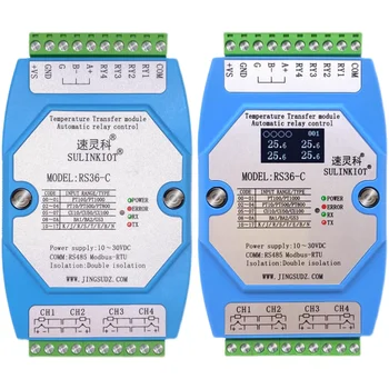 4-лентов температурен сензор PT100 K модул за събиране на данни термодвойка, четири релейни изхода аларма контрол на температурата RS36-C