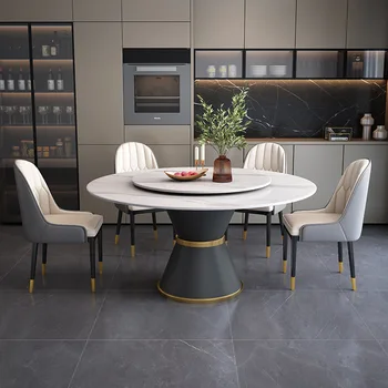 Проста нов модел 2021 Модерни мебели за трапезария, спестявайки пространство, плъзгаща се дървена маса за хранене в скандинавски стил с живи ръбове, комплект от 6 стола
