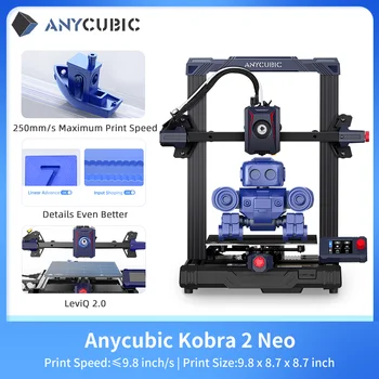 3D принтер ANYCUBIC Kobra 2 Neo FDM Със скорост на печат от 9,8 инча/с, LeviQ 2.0, Автоматично изравняване, Високоскоростен 3D печат