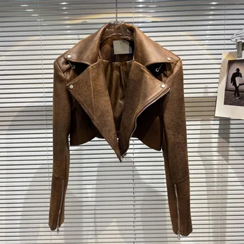 Нова мода 2022, дамско яке от изкуствена кожа в стил харадзюку, дизайнерско палто от изкуствена кожа с по-големи ревери, дамски градинска яке-бомбер Chaquetas