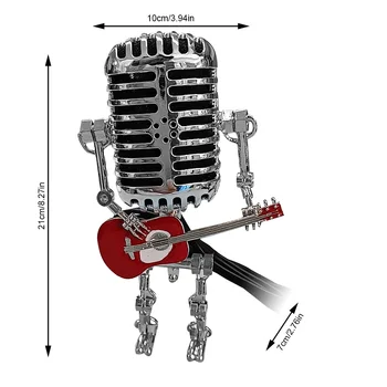 Микрофон, робот, настолна лампа с китара, метално желязо, арт настолна лампа, декорация за дома спални, черен
