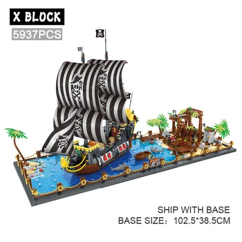 MOC филм, по-голямата ветроходна добив, пиратски кораб, гледка към улицата, модулна архитектура, залива Barracuda, строителни блокове, модел, детски играчки, подарък за момчета