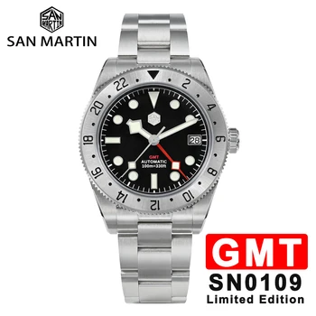 San Martin GMT 39 мм Мъжки Часовник За Гмуркане Япония NH34 BB58 Автоматични Механични Водоустойчивост 100 м Ръчен Часовник С Двупосочно Безелем SN0109G