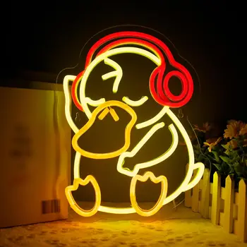 Аниме патица със слушалки led неонова реклама мультяшные неонови надписи неонова светлина за детска стая неон монтиран на стената лампа Знак за Декорация на спалнята